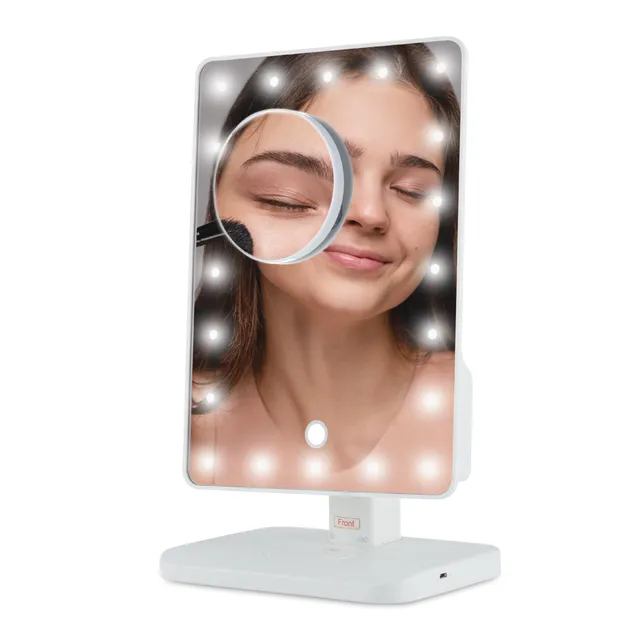 brookstone-light-up-vanity-mirror-with-bluetooth-speaker-and-makeup-organizer-ad image 1