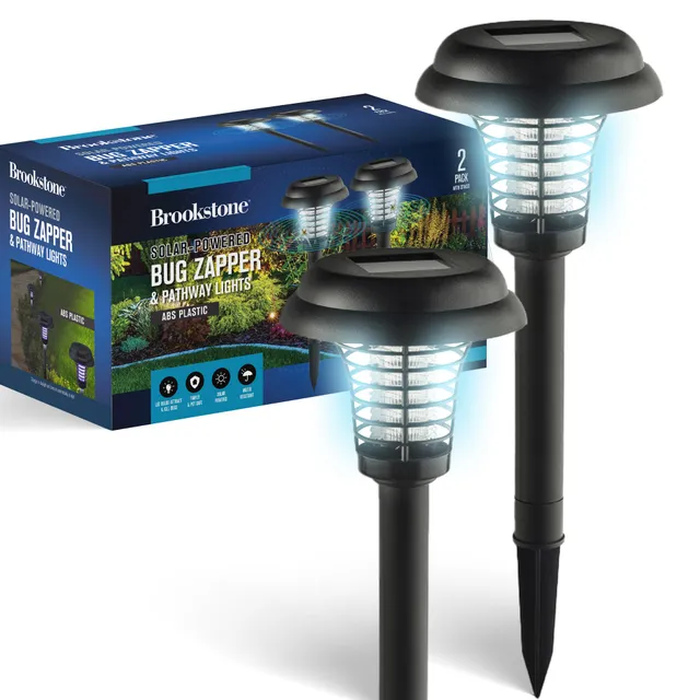 brookstone-solar-powered-bug-zapper-and-pathway-light-2-pack image 1