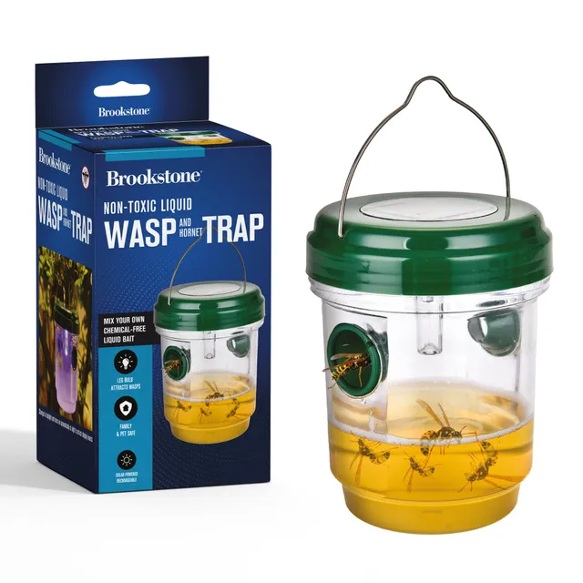 brookstone-non-toxic-liquid-wasp-hornet-trap-solar-powered-rechargeable-led-bulb image 1