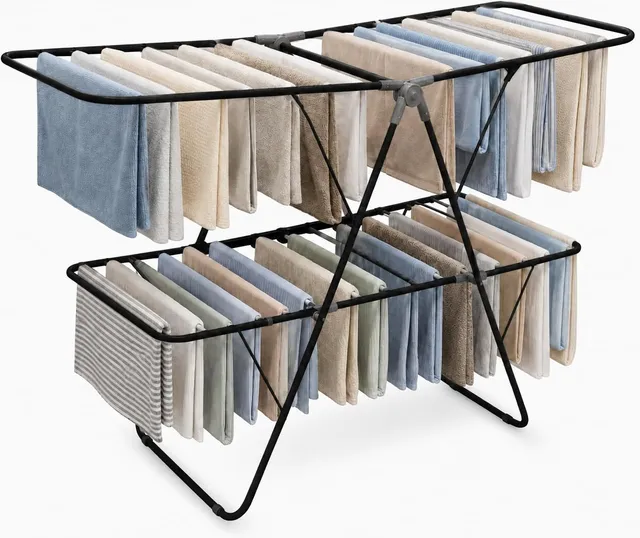 brookstone-2-tier-folding-drying-rack-heavy-duty-collapsible-laundry-clothes-dry image 1