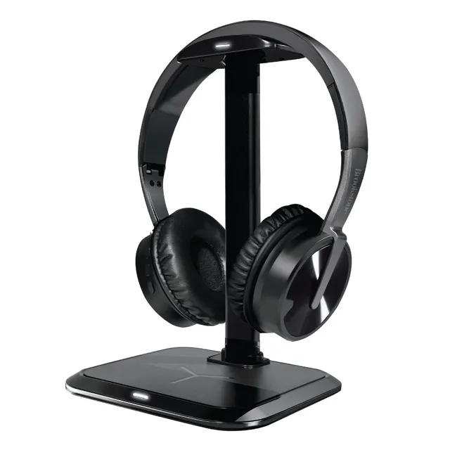 brookstone-dual-qi-charging-stand-with-wireless-bluetooth-headphones-usb-c-charg image 1
