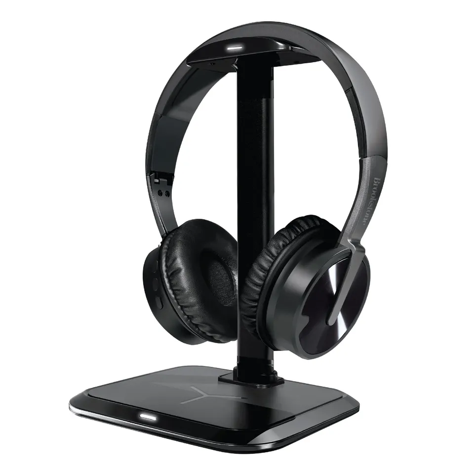 brookstone-dual-qi-charging-stand-with-wireless-bluetooth-headphones-usb-c-charg image 1