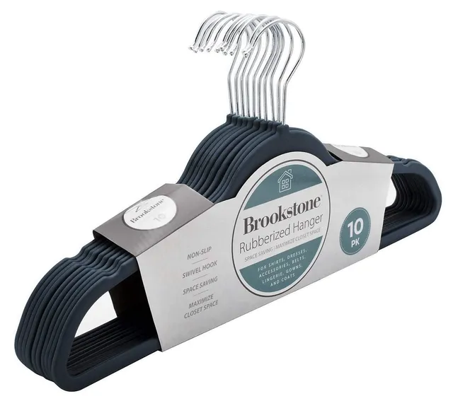 brookstone-10-pack-non-slip-rubber-coated-plastic-hangers-ultra-slim-heavy-duty- image 1