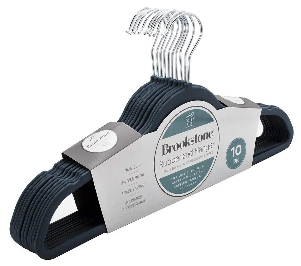 brookstone-10-pack-non-slip-rubber-coated-plastic-hangers-ultra-slim-heavy-duty- image 1