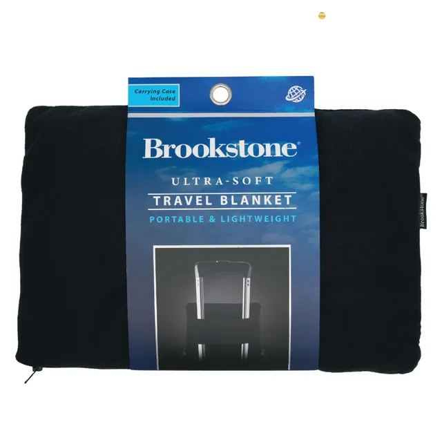 brookstone-2-in-1-travel-blanket-and-pillow-with-carrying-pouch-black image 1