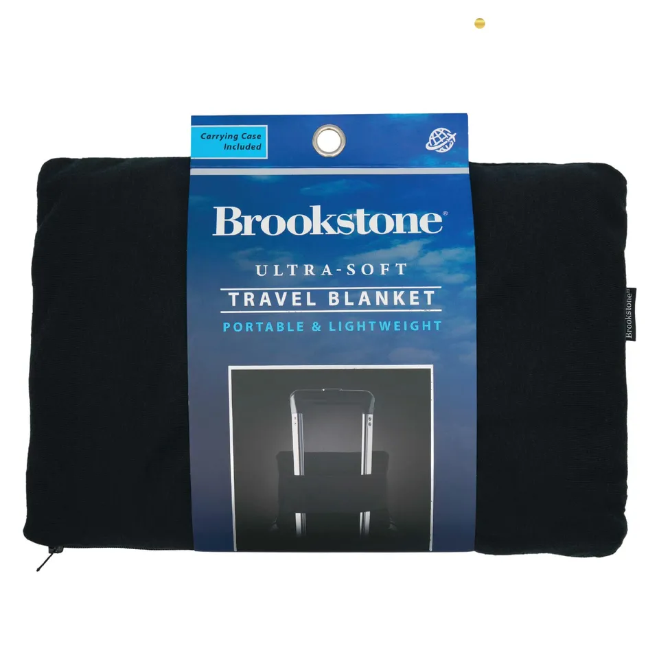 brookstone-2-in-1-travel-blanket-and-pillow-with-carrying-pouch-black image 1