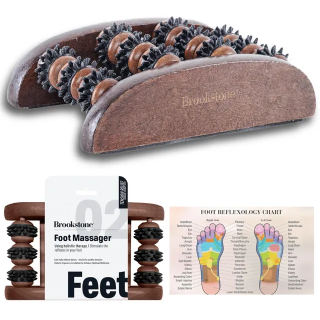 brookstone-wood-foot-roller-massager-for-plantar-fasciitis-relief-handheld-refle image 1