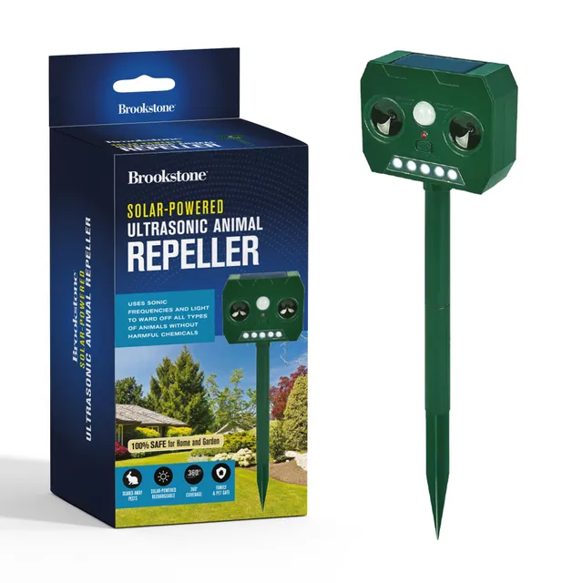 brookstone-solar-powered-sonic-animal-repeller-ultrasonic-motion-sensor-180-pir- image 1