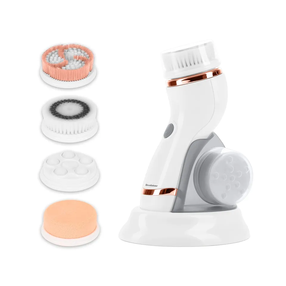 brookstone-6-piece-sonic-facial-cleansing-system-with-4-brush-heads-water-resist image 1