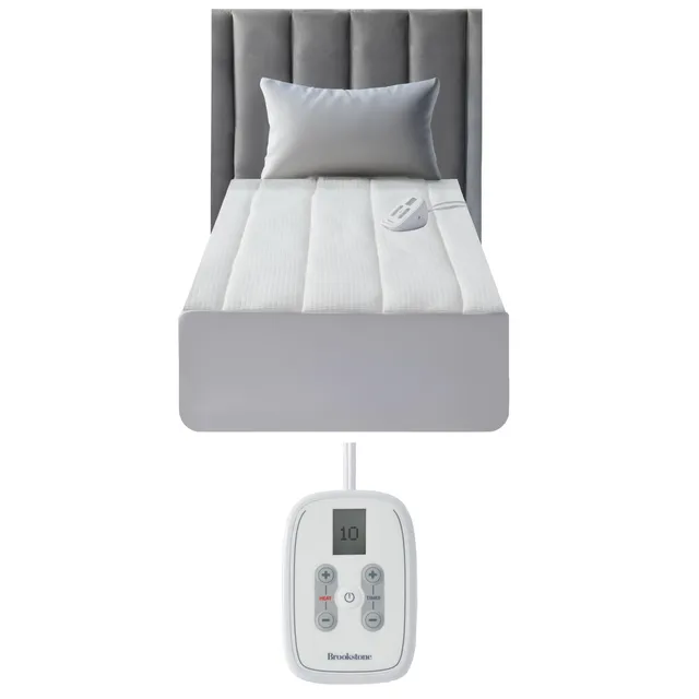 brookstone-matelass-knit-heated-mattress-pad-twin-size-10-heat-settings-auto-shu image 1