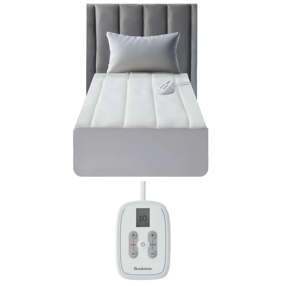 brookstone-matelass-knit-heated-mattress-pad-twin-size-10-heat-settings-auto-shu image 1