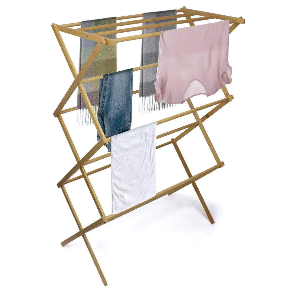 brookstone-eco-friendly-bamboo-drying-rack-collapsible-laundry-clothes-hanger-wi image 1