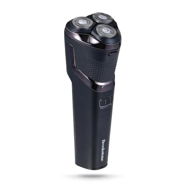 brookstone-3-head-rotary-shaver-rechargeable-t-blade-groomer-led-display-black image 1
