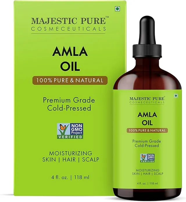 majestic-pure-amla-oil-4-oz-118-ml-cold-pressed-carrier-oil-with-dropper-for-hai image 1
