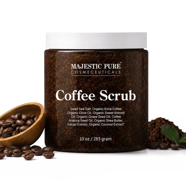 majestic-pure-coffee-scrub-with-dead-sea-salt-10-oz-exfoliating-body-scrub-for-c image 1