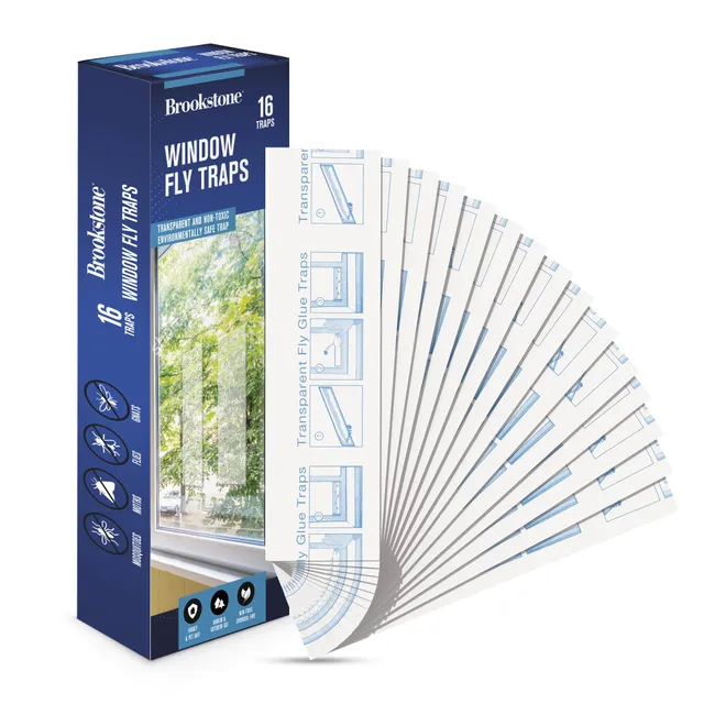 brookstone-window-insect-trap-stickers-16-pack-transparent-adhesive-fly-catchers image 1