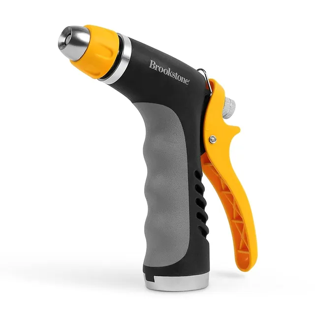 brookstone-metal-pistol-garden-hose-nozzle-2-pattern-adjustable-sprayer-with-rub image 1