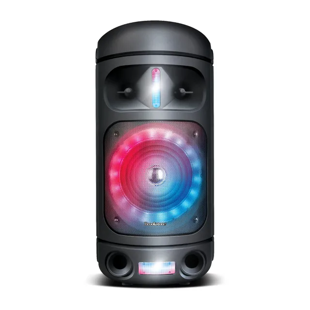 brookstone-rumble-tower-portable-bluetooth-speaker-with-led-light-show-3-light-m image 1
