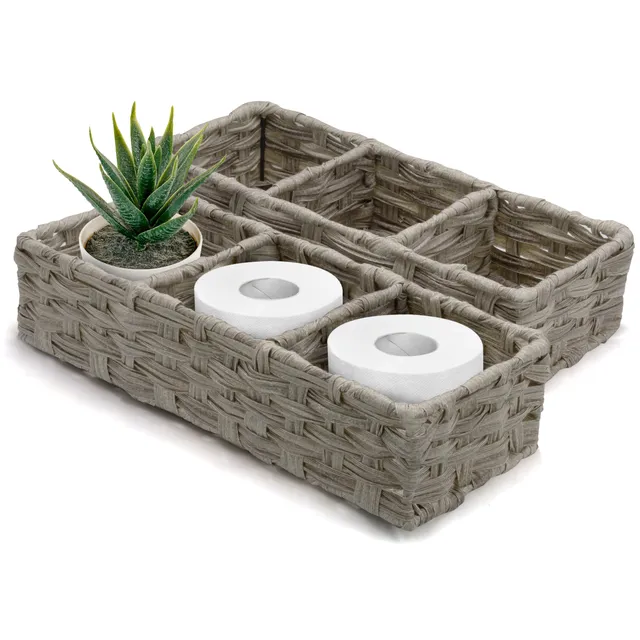 brookstone-wicker-storage-basket-2-pack-boho-woven-organizer-with-sturdy-handles image 1