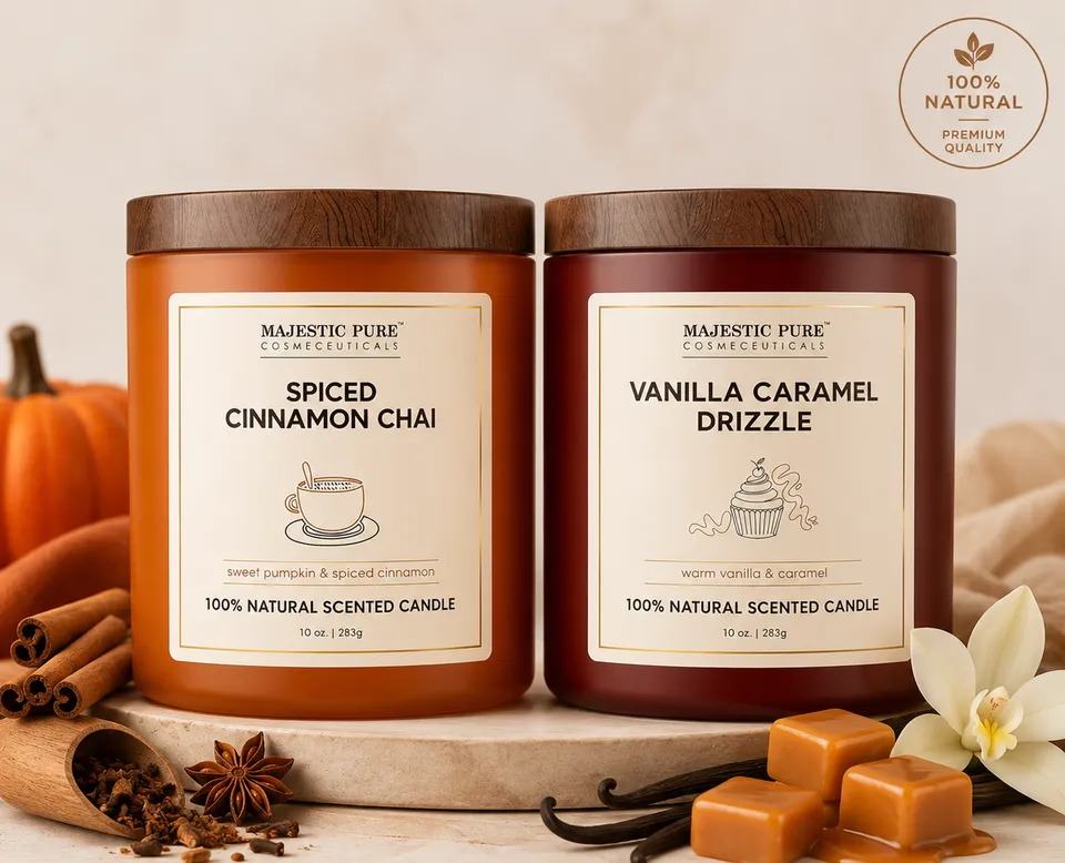 majestic-pure-vanilla-caramel-drizzle-spiced-cinnamon-chai-candle-duo-2-pack-aro image 1