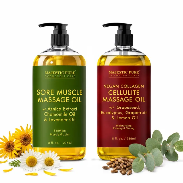 majestic-pure-sore-muscle-massage-oil-vegan-collagen-cellulite-massage-oil-2-bot image 1