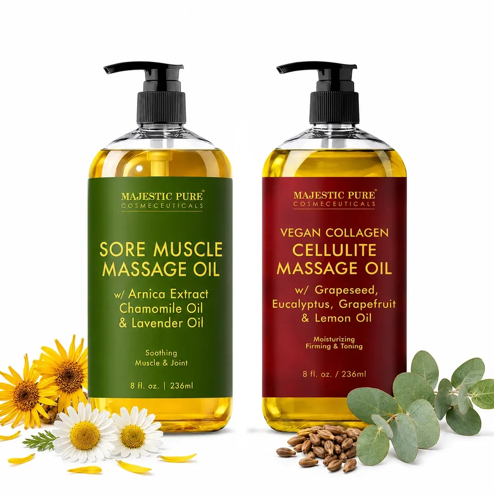 majestic-pure-sore-muscle-massage-oil-vegan-collagen-cellulite-massage-oil-2-bot image 1