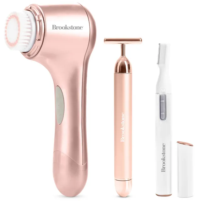 brookstone-3-in-1-rose-gold-facial-skin-care-set-with-cleansing-brush-t-bar-mass image 1