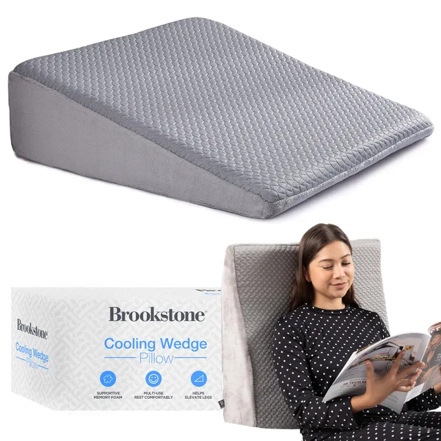 brookstone-cooling-comfort-bed-wedge-pillow-supportive-memory-foam-multi-positio image 1