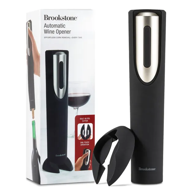 brookstone-electric-wine-opener-with-foil-cutter-and-stand-battery-operated-auto image 1