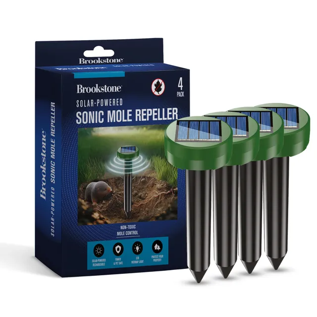 brookstone-solar-powered-yard-repeller-4-pack-ultrasonic-vibration-ground-device image 1