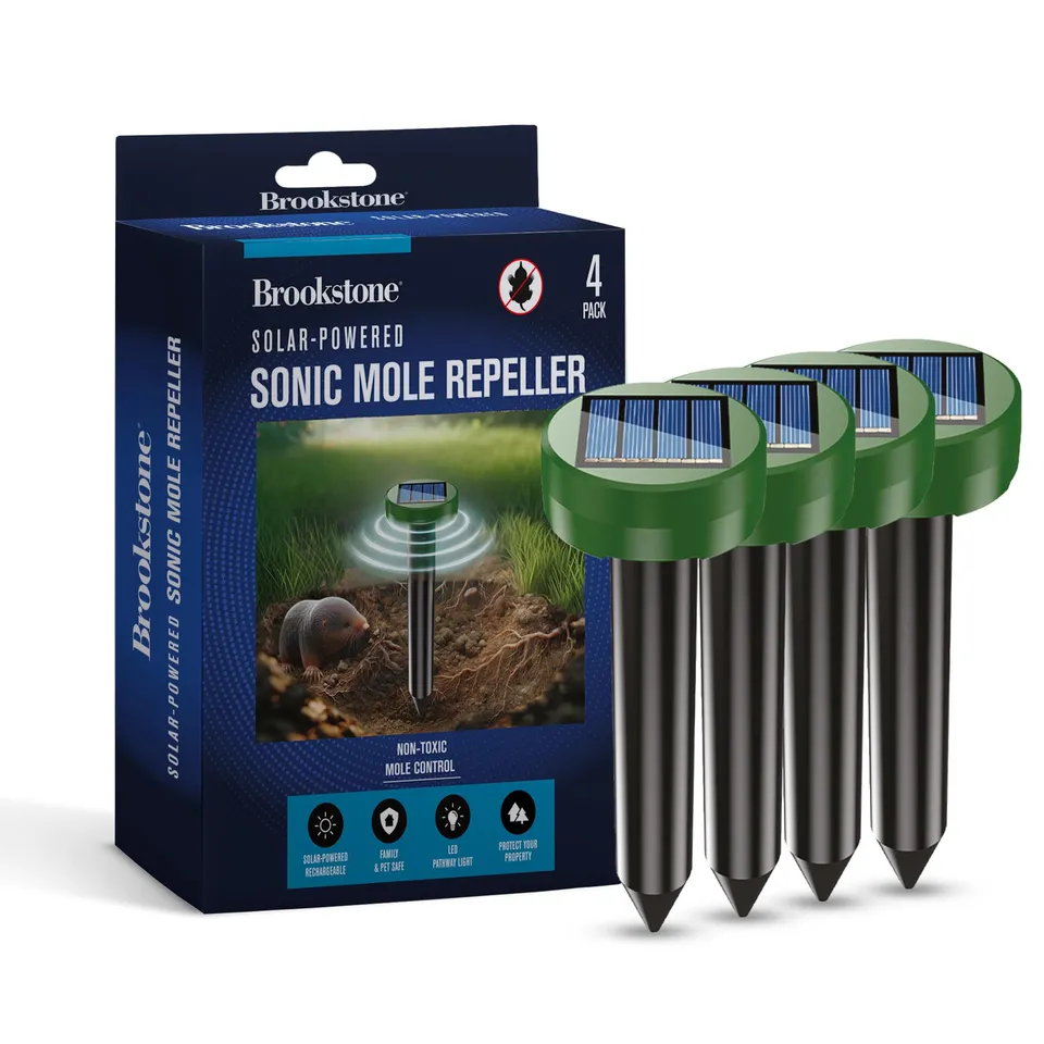 brookstone-solar-powered-yard-repeller-4-pack-ultrasonic-vibration-ground-device image 1