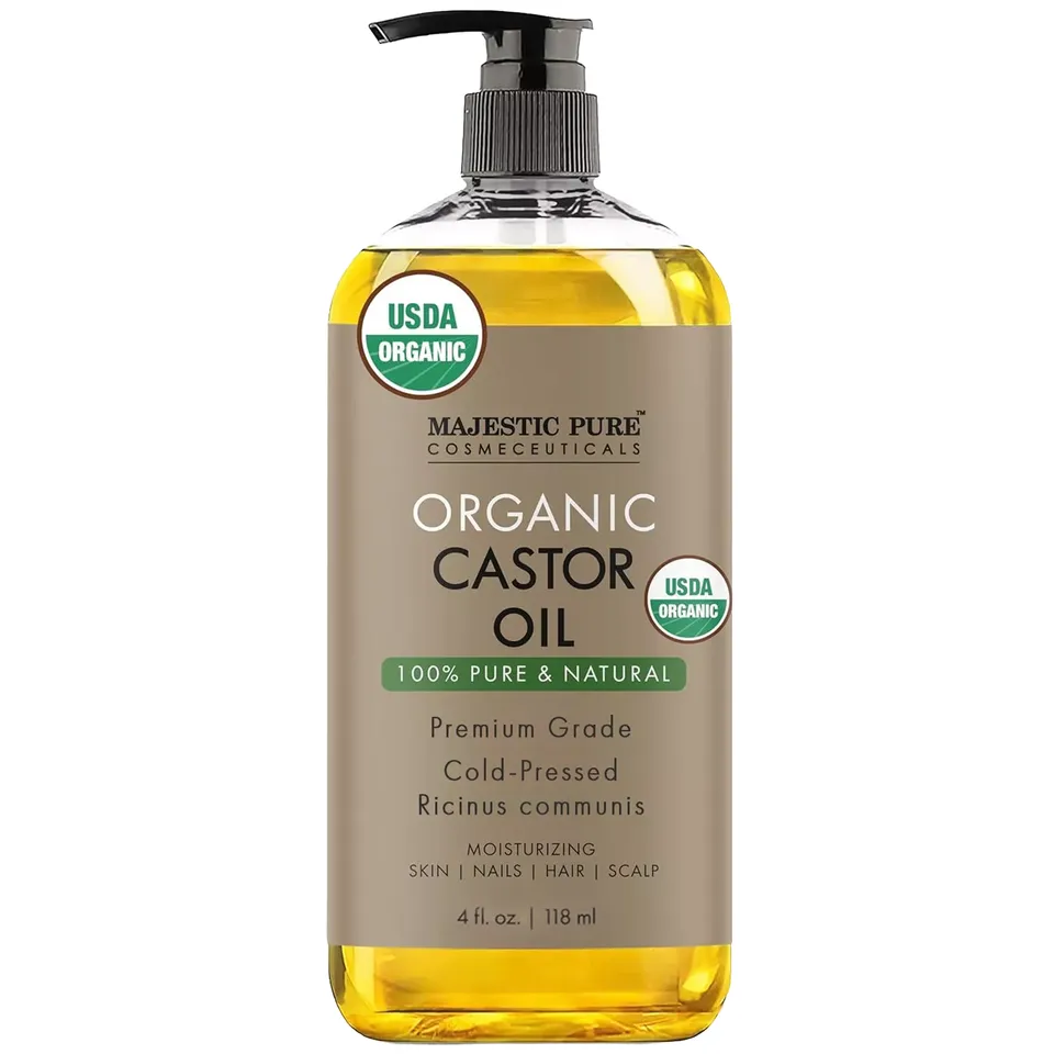majestic-pure-usda-organic-castor-oil-4-fl-oz-cold-pressed-carrier-oil-for-hair- image 1
