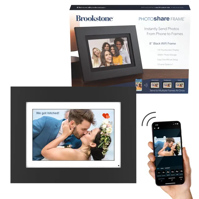 brookstone-photoshare-8-wifi-digital-photo-frame-black-wood-end-to-end-encryptio image 1