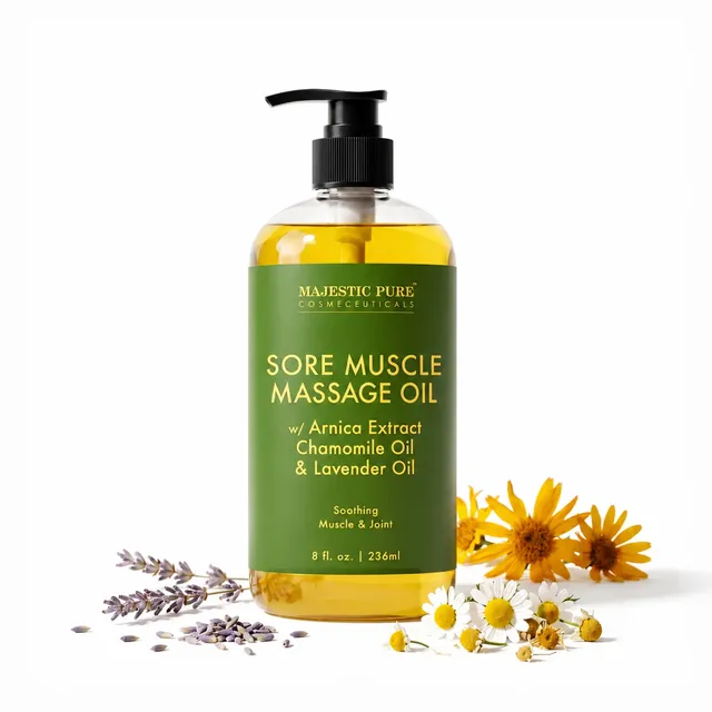 majestic-pure-sore-muscle-massage-oil-with-lavender-and-chamomile-essential-oils image 1