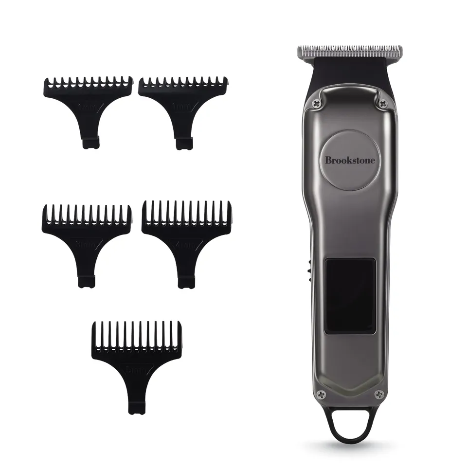 brookstone-metallic-cordless-t-blade-hair-clipper-precision-cutting-with-recharg image 1