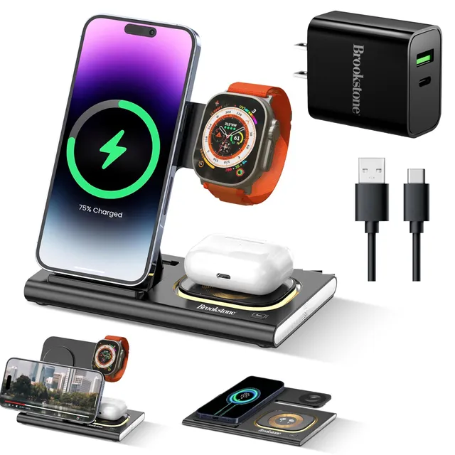 brookstone-3-in-1-wireless-charging-station-with-18w-wall-charger-and-usb-c-cabl image 1