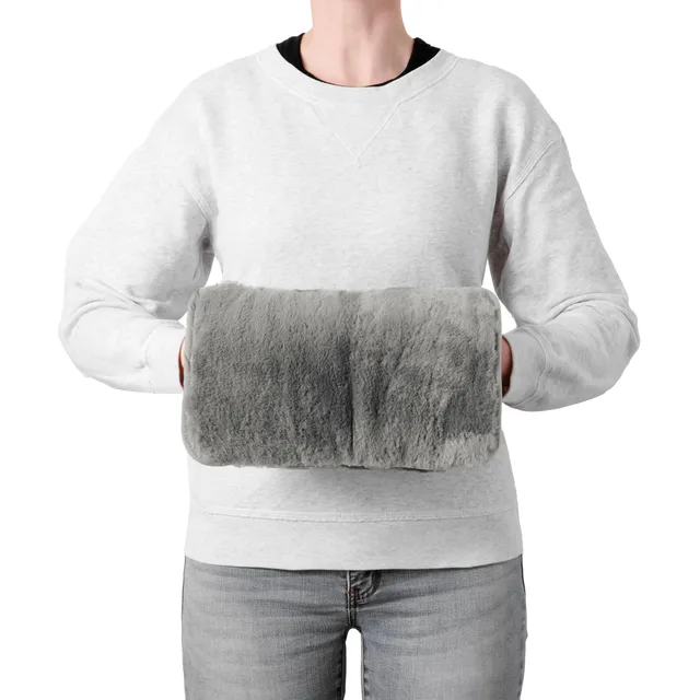 brookstone-faux-fur-hand-warmer-with-microwavable-gel-pack-cozy-sherpa-plush-lin image 1