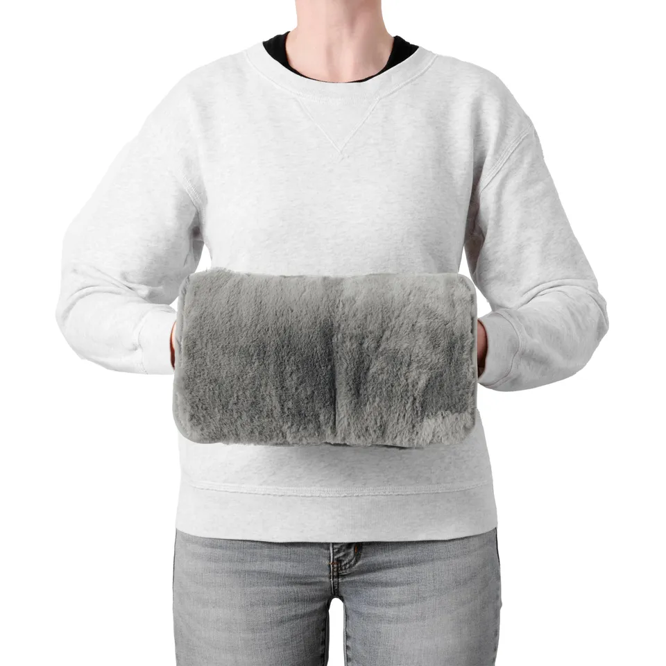 brookstone-faux-fur-hand-warmer-with-microwavable-gel-pack-cozy-sherpa-plush-lin image 1