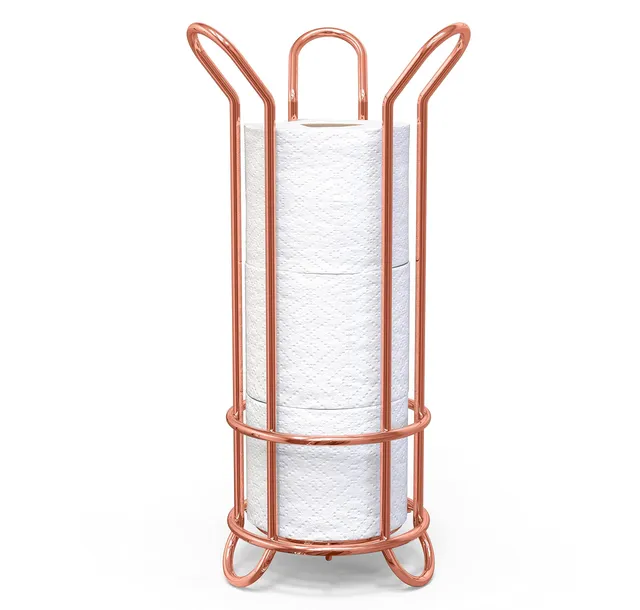 brookstone-rose-gold-freestanding-toilet-paper-holder-holds-3-xl-mega-rolls-no-a image 1