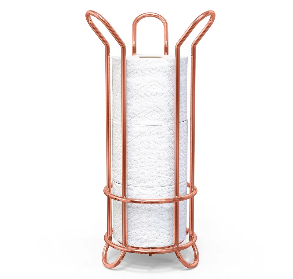 brookstone-rose-gold-freestanding-toilet-paper-holder-holds-3-xl-mega-rolls-no-a image 1