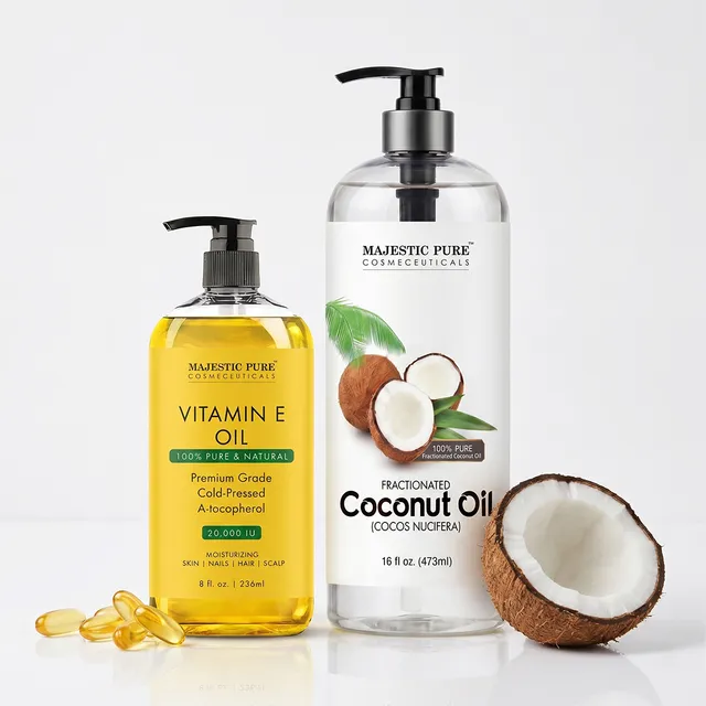 majestic-pure-fractionated-coconut-oil-vitamin-e-oil-duo-2-pack-for-lightweight- image 1