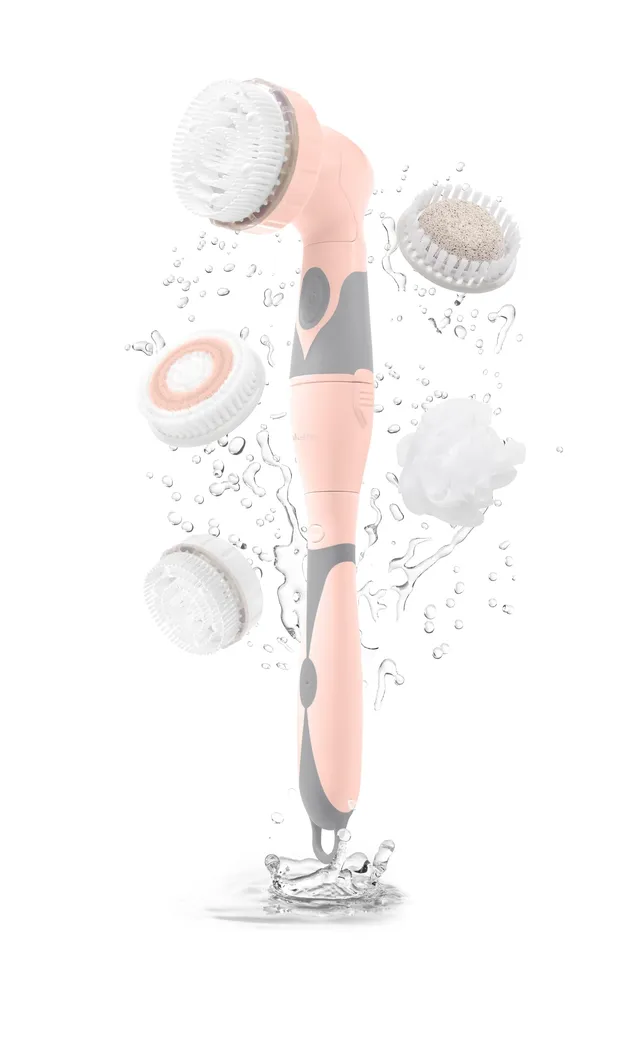 brookstone-5-piece-electric-body-bath-brush-long-handled-spin-brush-with-4-heads image 1