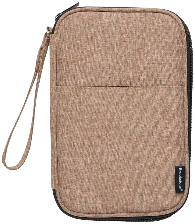 brookstone-rfid-blocking-travel-wallet-passport-holder-with-zipper-khaki image 1