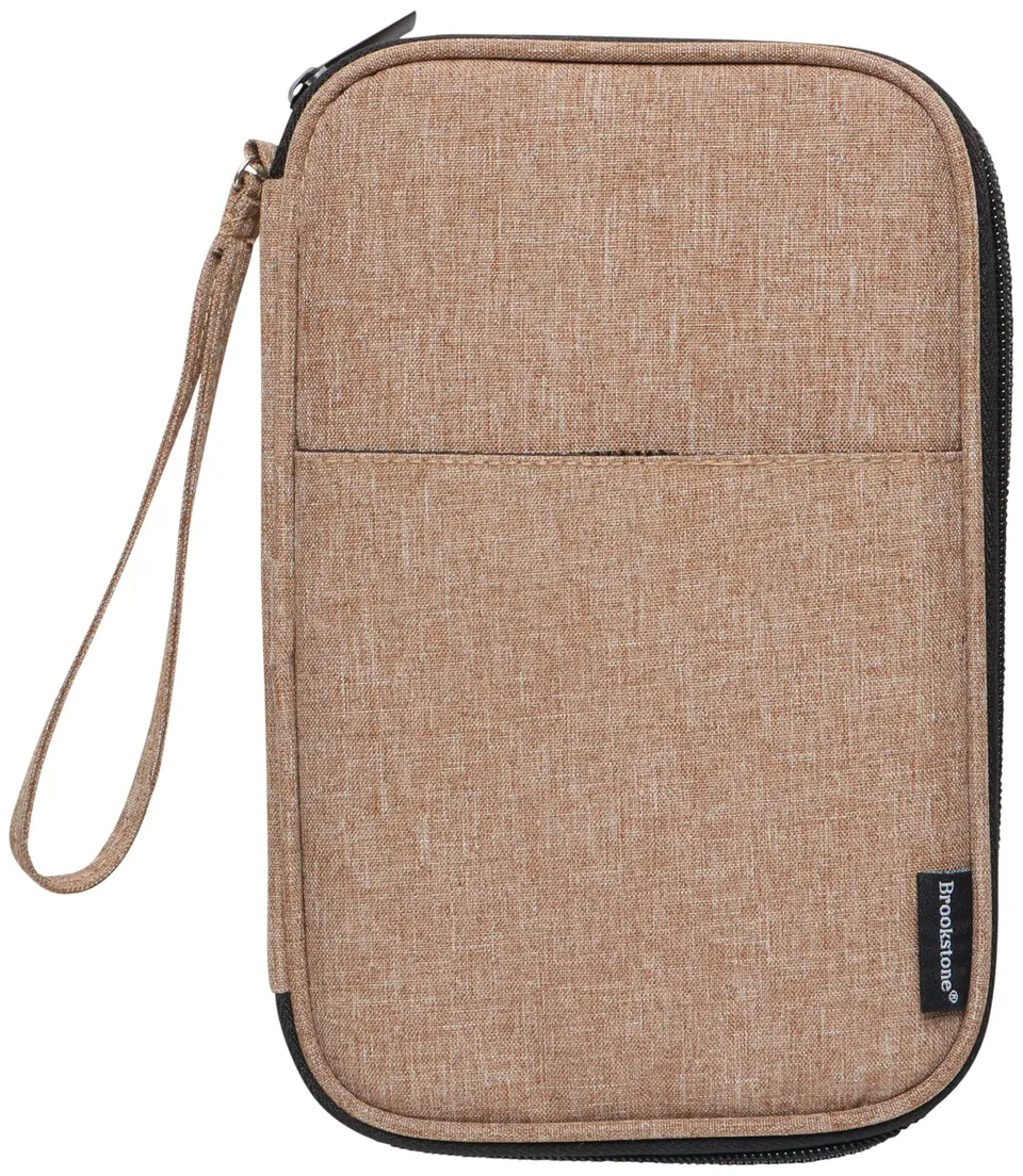 brookstone-rfid-blocking-travel-wallet-passport-holder-with-zipper-khaki image 1