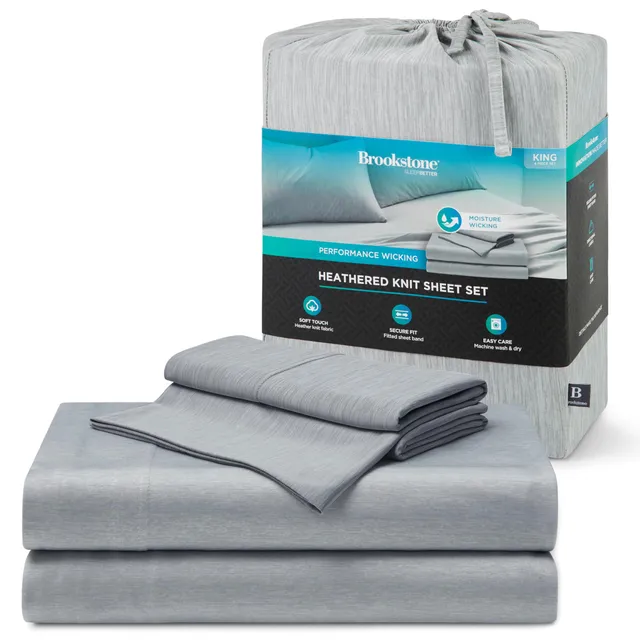 brookstone-heathered-knit-moisture-wicking-king-sheet-set-cooling-breathable-fab image 1