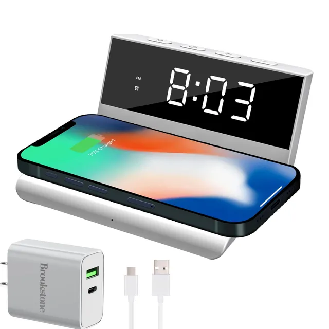 brookstone-desk-led-alarm-clock-with-15w-wireless-charger-compatible-with-iphone image 1