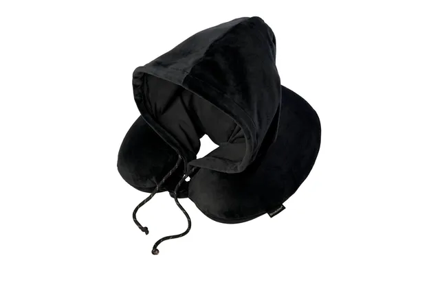 brookstone-neck-travel-pillow-u-shaped-memory-foam-hooded-neck-pillow-with-snap- image 1