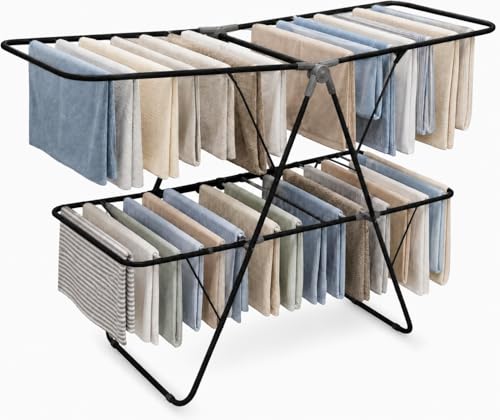 brookstone-2-tier-folding-drying-rack-heavy-duty-collapsible-laundry-clothes-dry image 8