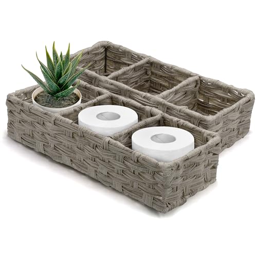 brookstone-wicker-storage-basket-2-pack-boho-woven-organizer-with-sturdy-handles image 7