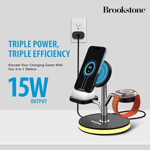 brookstone-3-in-1-wireless-charging-station-for-magsafe-fast-charges-iphone-appl image 8
